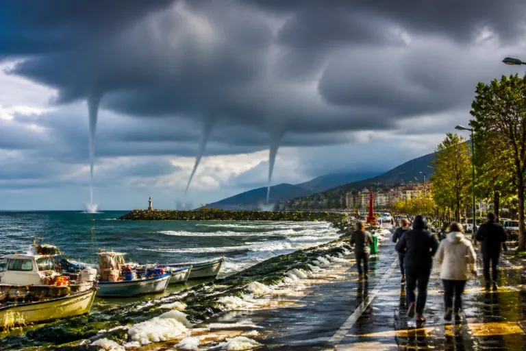 Rize sahilinde deniz üzerinde hortumlar; kıyılarda kısa süreli panik