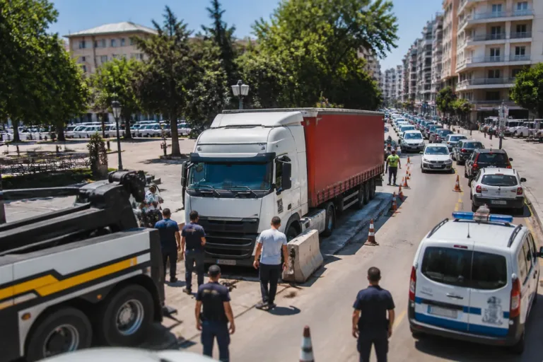 Balıkesir merkezinde sıkışan tır kent trafiğini felç etti