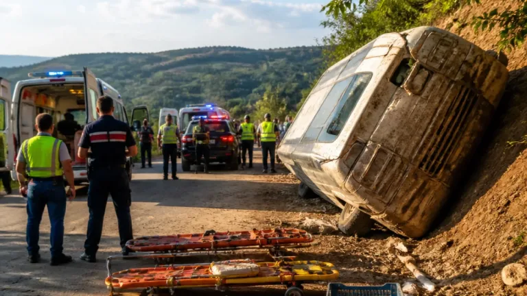 İnegöl'de tarım işçilerini taşıyan minibüs devrildi: 6 yaralı