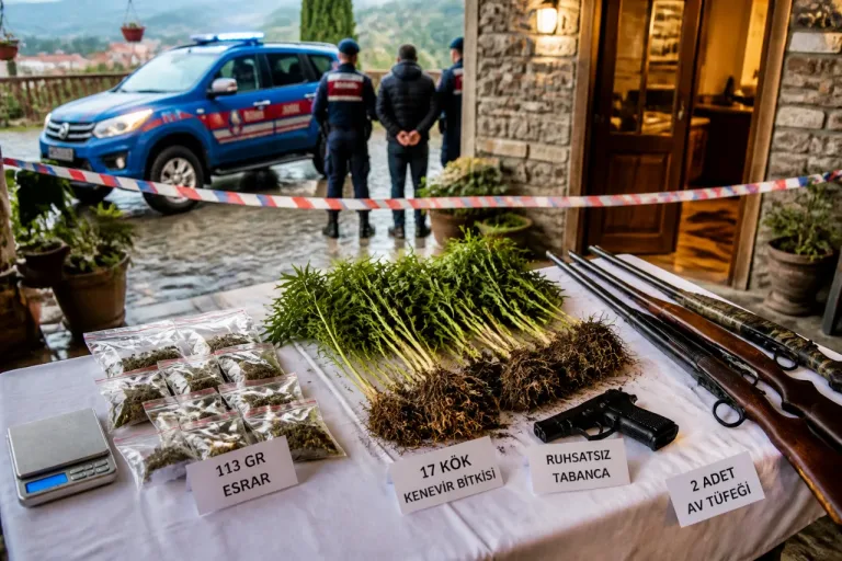 Rize'de uyuşturucu operasyonu: 6 gözaltı, esrar ve silah ele geçirildi