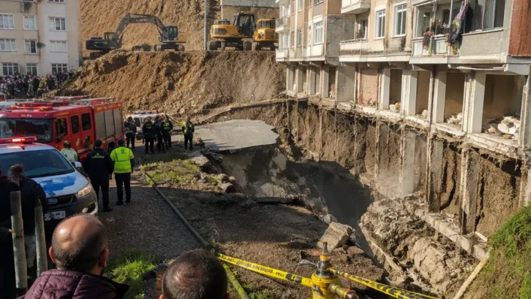 Rize merkezde yol çöktü; bazı binalar tedbir amaçlı boşaltıldı