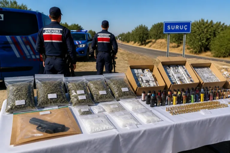 Suruç'ta jandarma uygulaması: Uyuşturucu, tabanca ve kaçak sigaralar ele geçirildi